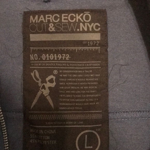 Marc Ecko Cut & Sew Medium Blue Utility Cargo Men Jacket. Full zip bomber style. - Picture 3 of 5